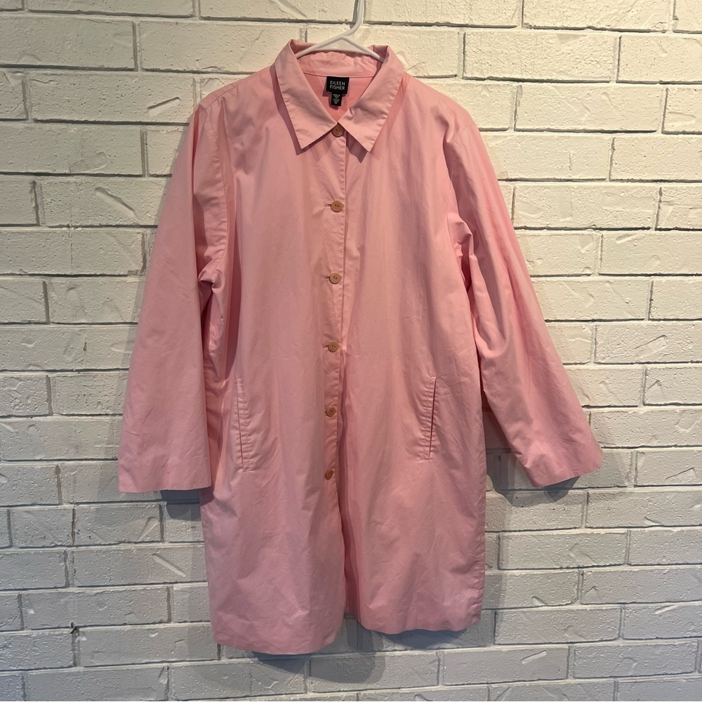 Eileen Fisher Pink Cotton Trench Coat Womens M